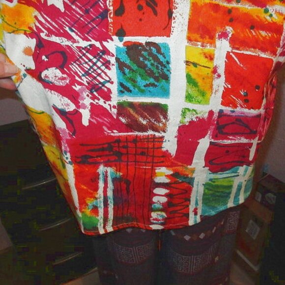 Parsley & Sage Rainbow Art To Wear Top Size XL Button Up Tunic Boho Pop Art NEW - Picture 12 of 13